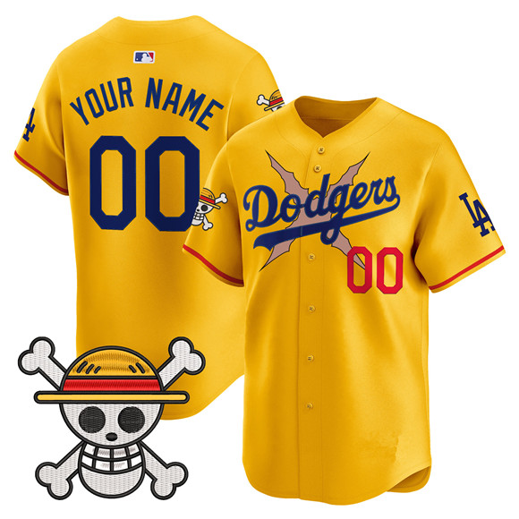Men's Los Angeles Dodgers Active Player Custom Gold x One Piece 2025 Vapor Premier Limited Stitched Baseball Jersey Men's Los Angeles Dodgers Active Player Custom Gold x One Piece 2025 Vapor Premier Limited Stitched Baseball Jersey